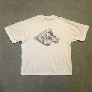 Vintage Wrestling Graphic T-Shirt White Mens Large 90s Sketch Y2K